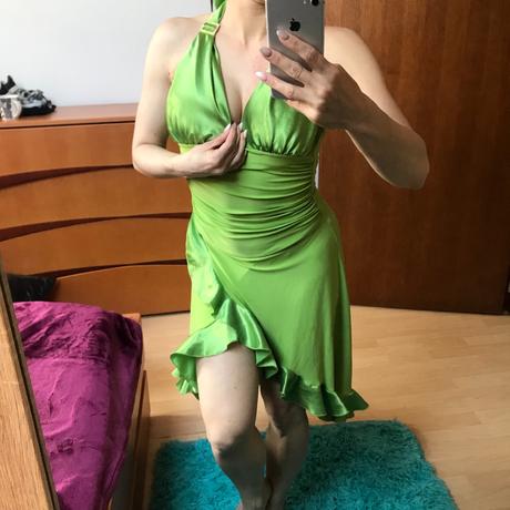 Zelené saténové šaty xs/s, xs