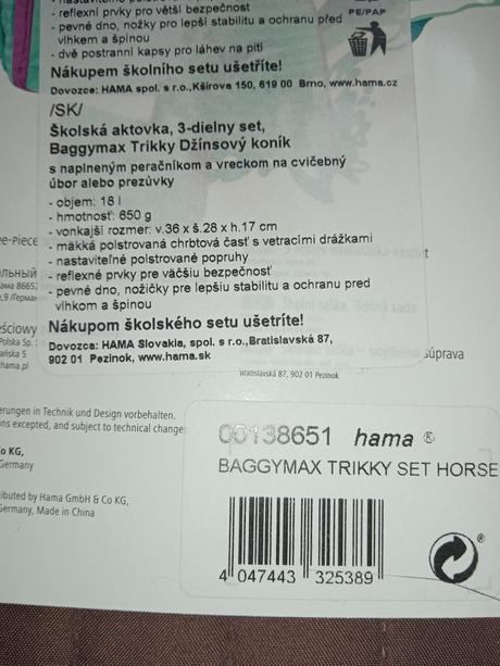 Školská taška hama - set peračník+vrecko, 