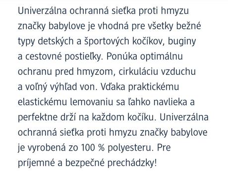 Univerzálna sieťka proti hmyzu na kočík, 