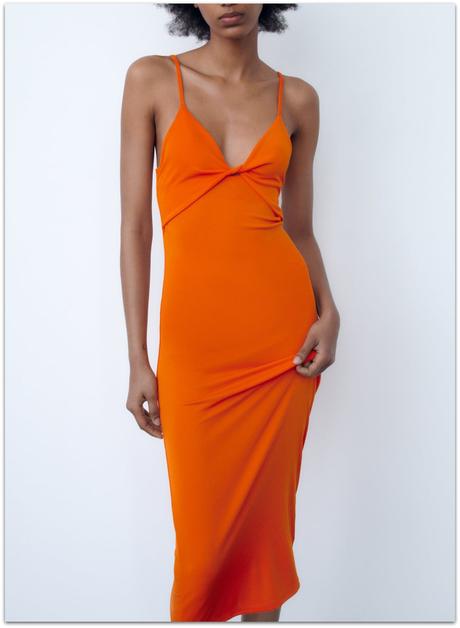 Elastické oranžové mini šaty zn.zara - veľkosť l, zara,l