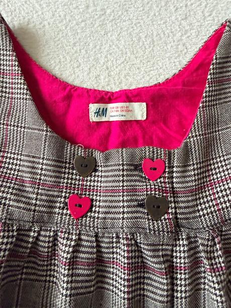 Kárované šaty s mačičkou a vtáčikom, h&m,128