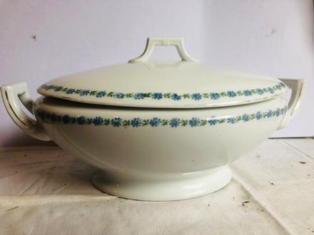 Starozitna asi 100r terina modre kvety,