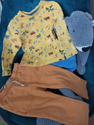 Reserved horčicové nohavice a tričko lesné zvierat, reserved,86