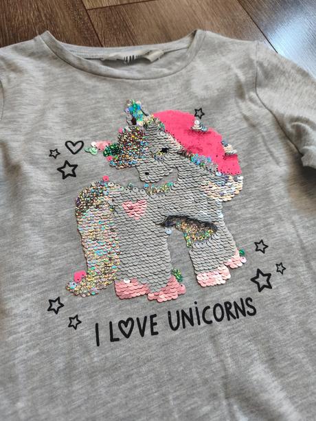 Šaty unicorn s flitrami 134/140, h&m,134
