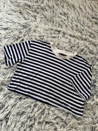 Modro biely pásikavý crop top, zara,m
