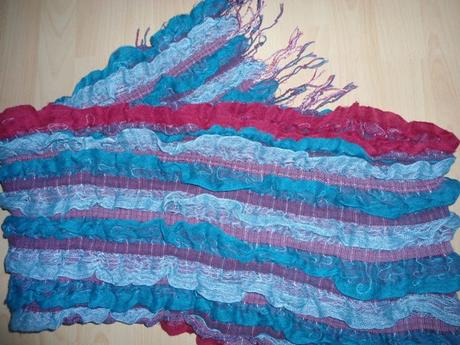 Tyrkysovo - bordovy šál, 