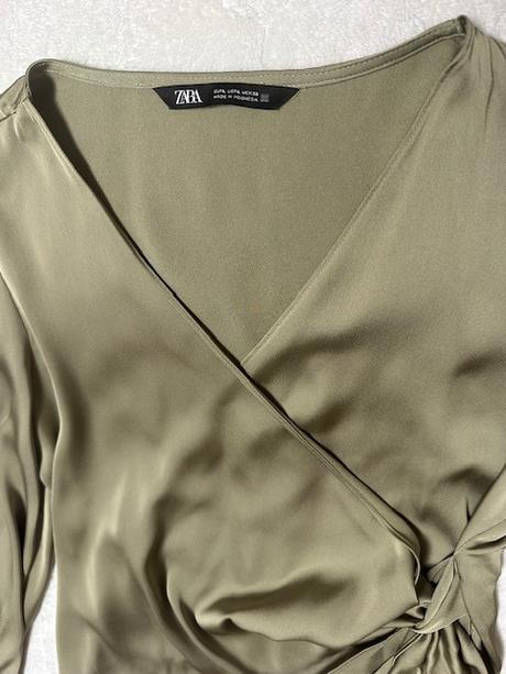 Khaki blúzka s viazaním zn. zara, zara,l / m