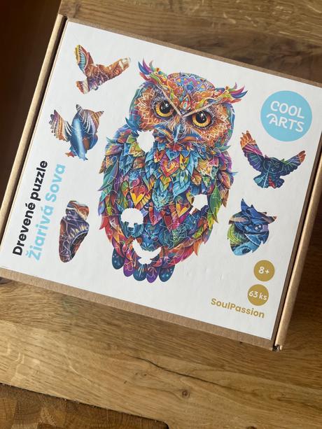 Drevene puzzle ziariva sova,