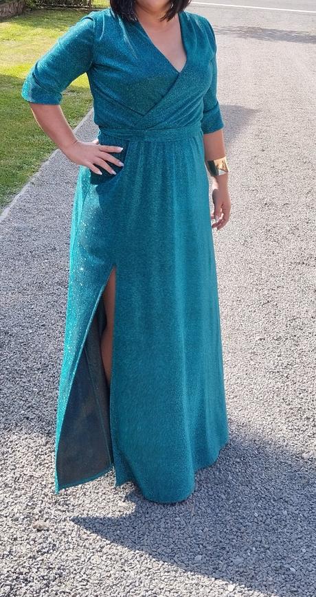 Dlhé spoločenské trblietavé petrolejové šaty, 38