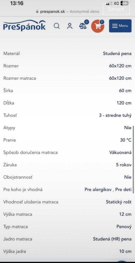 Predám detský matrac ako nový, šírka (cm): 60,dĺžka (cm): 120