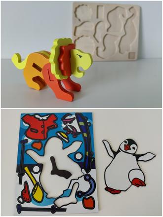 Drevené 3d puzzle a magnetická obliekacia hra,