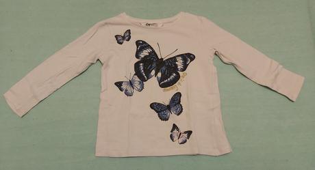 Tričko modré motýle h&m 98/104, h&m,98