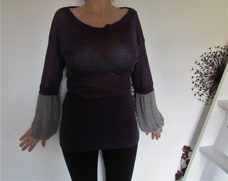 Tenučký dlhší vlnený top s úpletovými rukávmi, m