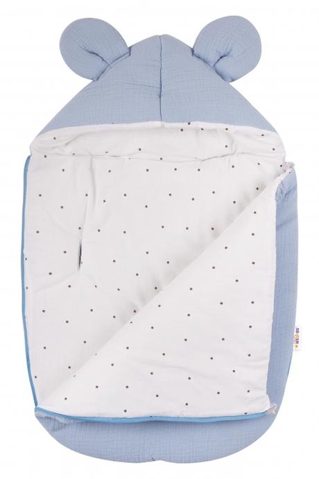 Dojčenský fusak, mušelín s uškami 80x45cm, sv. mod,