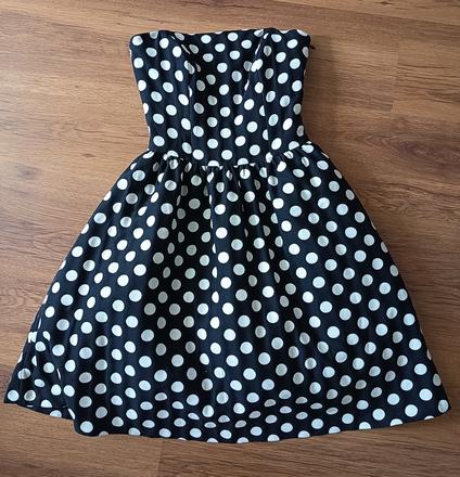Koktejlové šaty bez ramienok s bodkami / polka dot, xs