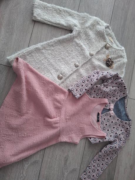 Bezovy kabatik + ruzove saty s bolerkom zdarma, 104