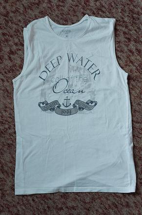 Pánske biele tričko bez rukávov s potlačou, m