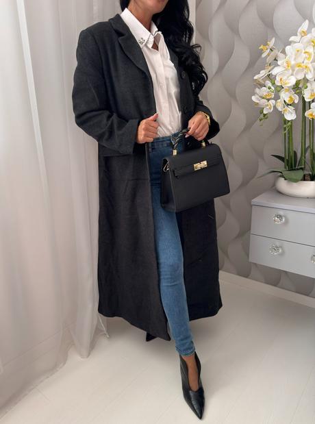 Flaušový dlhý kabát, s