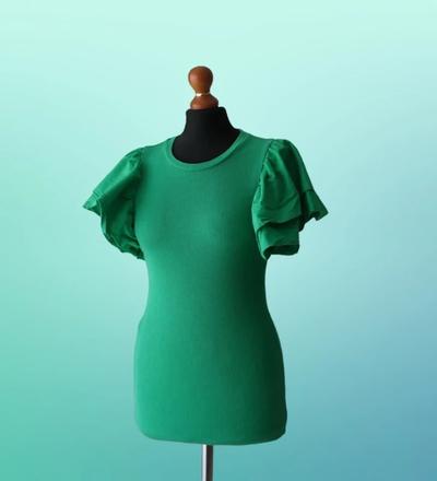 Zelené rebrované tričko s volánovými rukávmi, zara,m