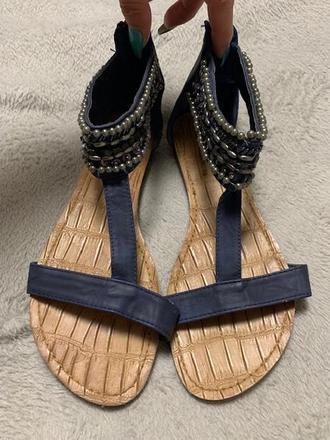 Modré sandálky s korálkami a vzadu na zips, 40