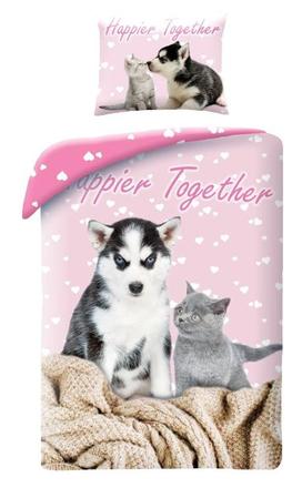 Obliečky vo vaku mačiatko a šteňa pink 140/200, šírka (cm): 140,dĺžka (cm): 200