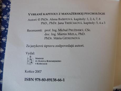 Vybrané kapitoly z manažérskej psychológie, 