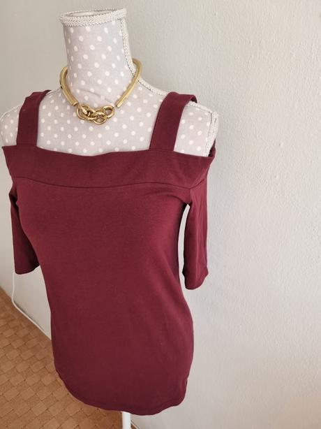 Bordový top cez ramená f&f veľ. m, f&f,m