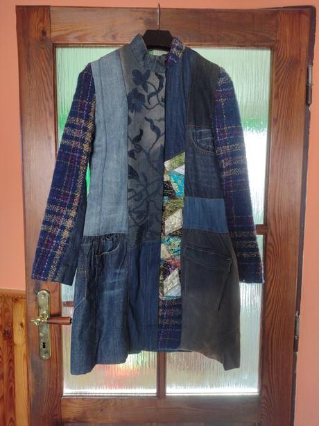 Rifľovo - patchworkový kabát zn. desigual., desigual,40
