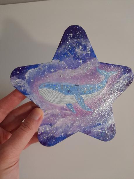 Akrylova malba velryba, vesmir, 