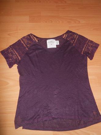 Ľanové tričko s čipkovanými rukávmi, h&m,xs