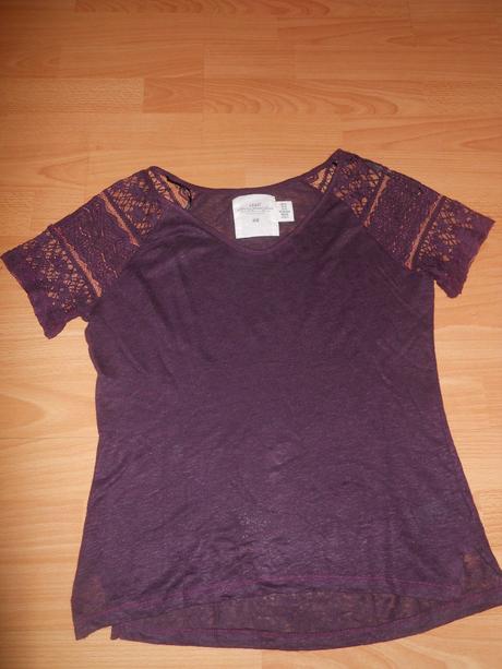 Ľanové tričko s čipkovanými rukávmi, h&m,xs