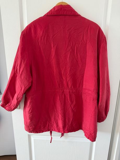Hodvábna bunda parka vintage, malinovo červená,,