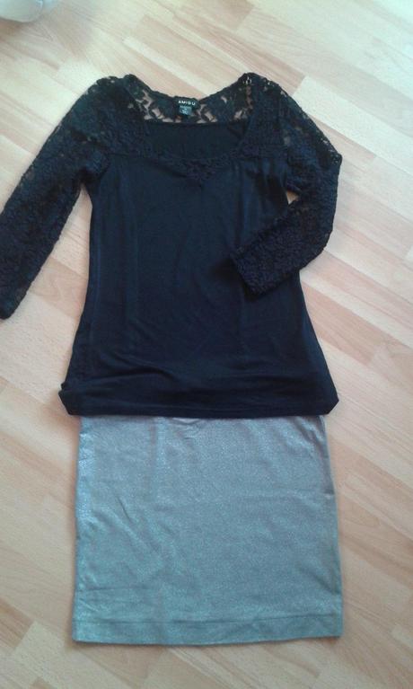 Čipkovaný top, tričko, trblietavá sukňa, amisu,xs