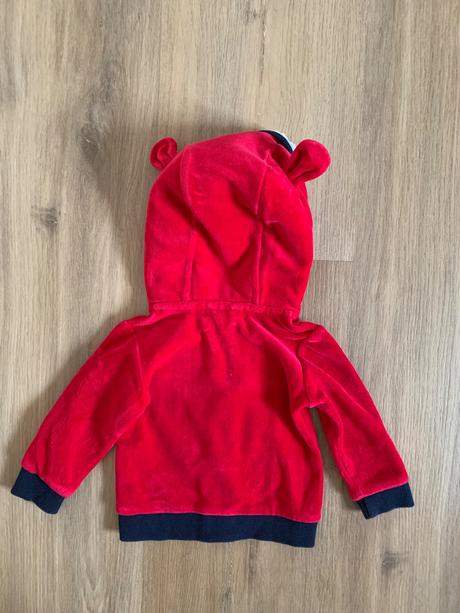 Červená, zamatová bunda s medvedíkom, 68