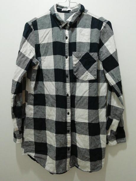 Čierno-biela karo košeľa flanel, s