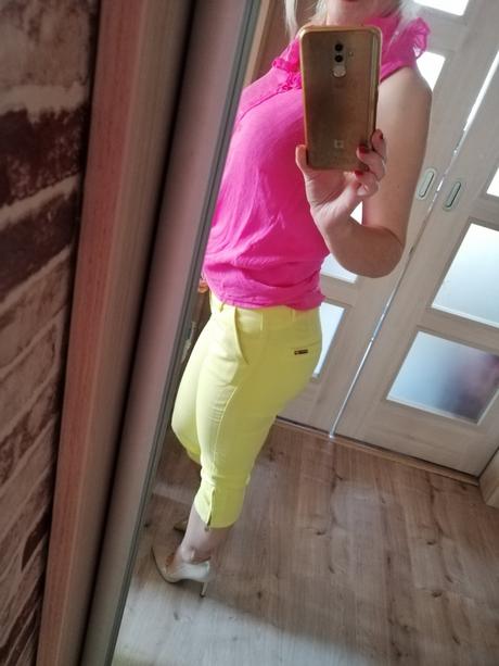 Neónové žlté 3/4 nohavice, veľkosť m, m