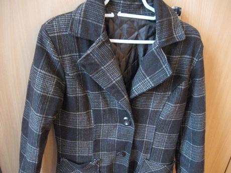 Hnedý károvaný kabát na zimu, s/m, 36/38, s