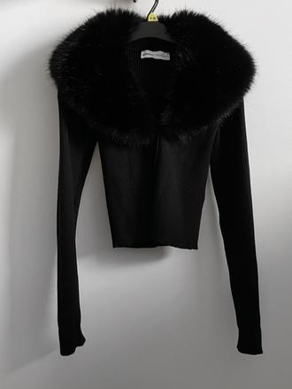 Bershka crop kardigán kožušinový golier v výstrih, bershka,xs