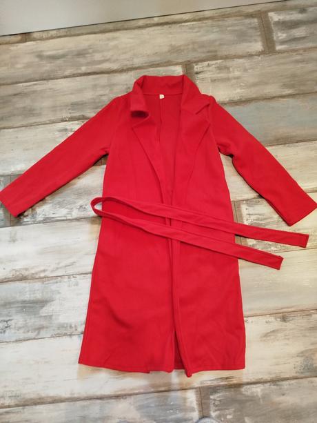 Prechodný červený kabátik s opaskom 158/164, 158