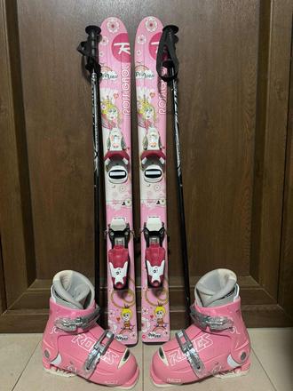 Lyže s lyžiarkami a palicami, rossignol,90-99 cm