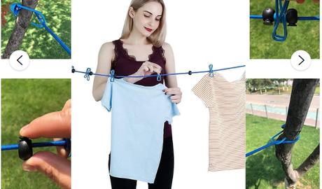 Multifunkčná výsuvná šnúra na bielizeň s 12 klipmi,