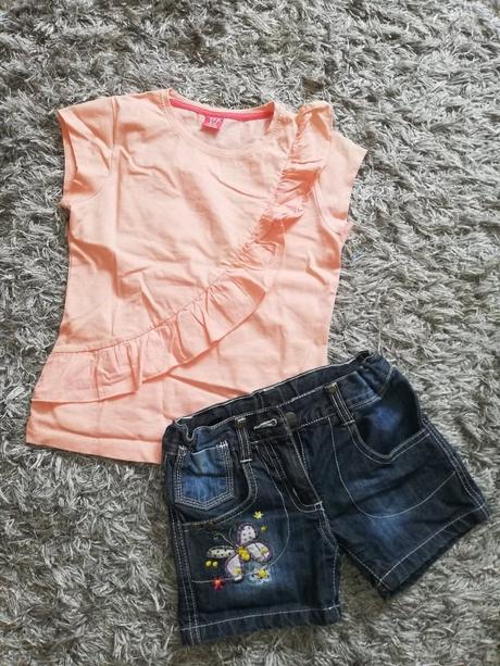 Riflové kraťasy + tričko 122/128, 122