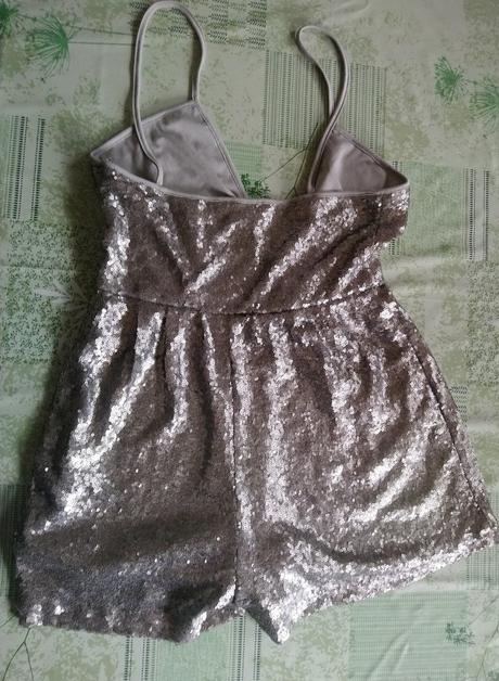 Lesklý strieborný flitrový overal, missguided, m