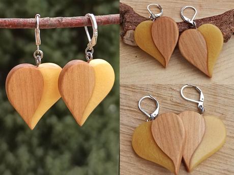 Náušnice z dreva a živice,