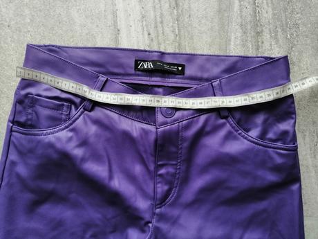 Fialové zateplené kožené nohavice zara,vm,38,pružn, zara,m