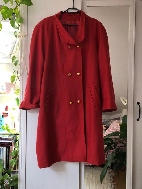 Červený oversize kabát/ červený vintage kabalt/ tň, l