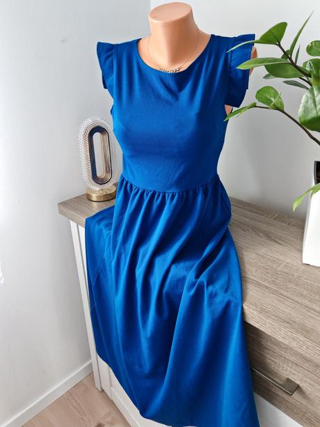 Midi modré elastické šaty, m aj l sadnú, m