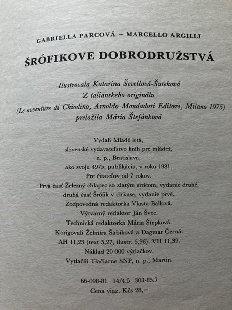 Šrófikove dobrodružstvá -prvé vyd.1981,