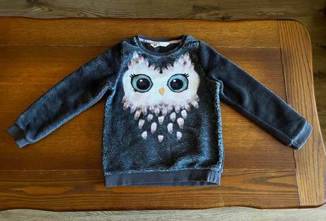 Teplá chlpatá mikina so sovičkou 122/128, h&m,122