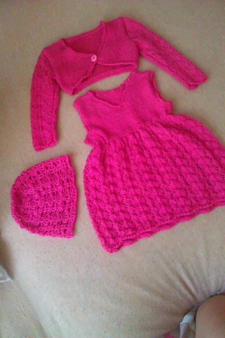 Handmade súprava šaty+bolerko+čiapka, 86